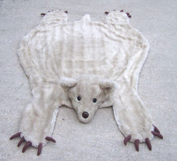 Items similar to Teddy bear rug made from vintage faux fur coat and
