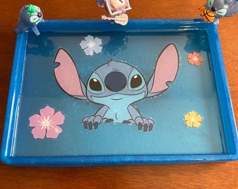 Stitch Resin Trinket Tray | Handmade Disney-Inspired Jewelry Dish | Blue Glitter Catchall Tray | Cute Gift Idea