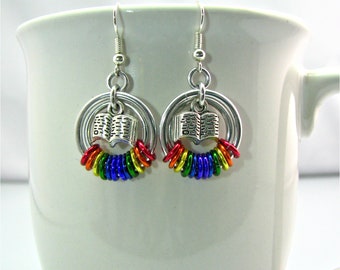 Reading Rainbow Serenity Chainmaille Earrings and Pendant
