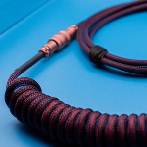 Custom Coiled Keyboard Cable: Crimson & Rose Gold Aviator Connector