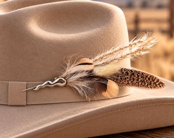 Feather Hat Pin, Boho Western Feather Brooch, Rustic Cowboy Hat Accessory, Natural Feather Pin, Unique Gift for Her