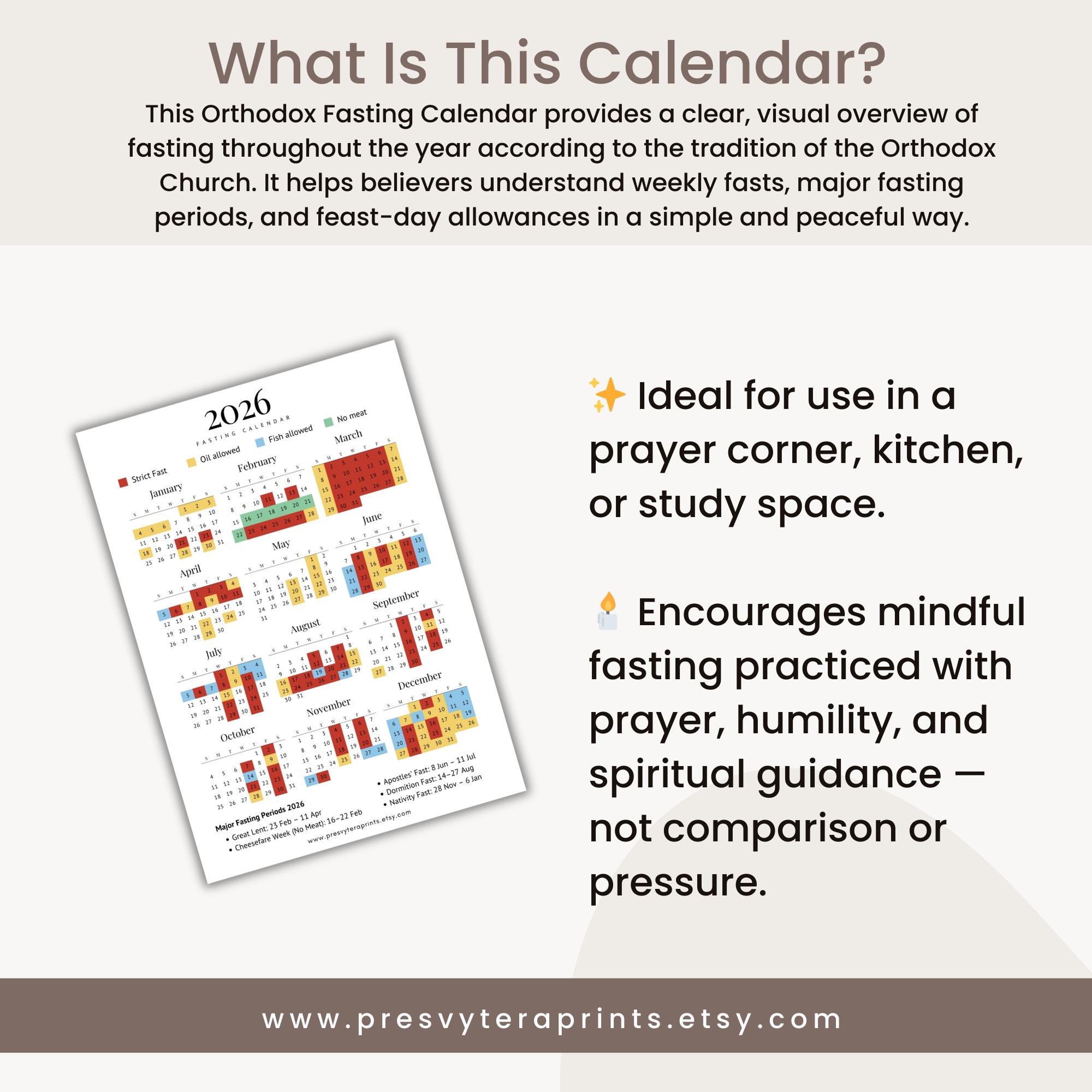 Orthodox Fasting Calendar 2026 Printable | One-page A4 Calendar