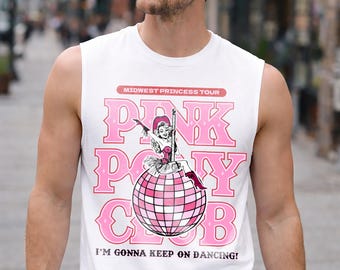 Pink Pony Club Muscle Tee, Midwest Princess Tour Sleeveless Shirt, Retro Pink Disco Ball Graphic Tank