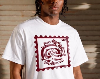 Red Wine Supernova T-shirt, Vintage Stamp Graphic Tee, Trendy Pop Culture