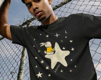 Laufey Bunny Star T-shirt, Cute Rabbit Celestial Graphic Tees, Cozy Jazz Music Fan Gift, Whimsical Starry Night Tee
