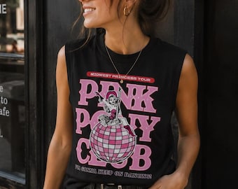 Pink Pony Club Muscle Tee, Midwest Princess Tour Sleeveless Shirt, Retro Pink Disco Ball Graphic Tank