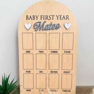 Personalized First Birthday Photo Board: 12 Month Milestone Display