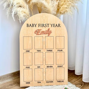 Personalized First Birthday Photo Board: 12 Month Milestone, Wood