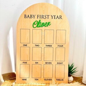 Personalized First Birthday Photo Board: 12 Month Milestone Sign