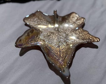 Brown Leaf Trinket Dish – Iridescent Jewelry Holder, Fall Decor Tray, Ring Dish Gift