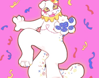 6x6" Furry Art Print - "Clownin' Around"
