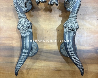 Brass Yali Door Handle Set of 2 – Antique Mythical Guardian Design