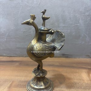 Tintero de latón antiguo con forma de pavo real – Objeto de colección para decoración de escritorio antigua