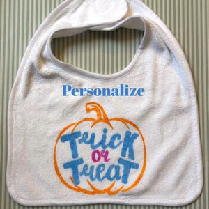 Personalized Halloween Baby Bib: Hand-Painted Trick or Treat Design