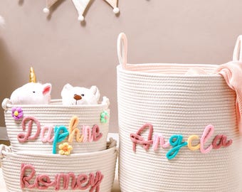 Coloured Rope Name Storage Basket,Personalized Baby Gift Basket,Newborn Gift,Baby Shower Gift,Toy Organizer,Storage Basket,Nursery Gift