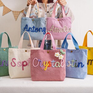 Borse personalizzate con nome, borsa tote in velluto a coste, borsa ecologica per tutti i giorni, borsa tote per bambini