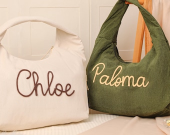 Custom Corduroy Tote,Name Tote Bag,Everyday Essential & Weekender,Christmas Gift for Her,Traveling Handbag,Monogram Bag,Bridesmaid Gift