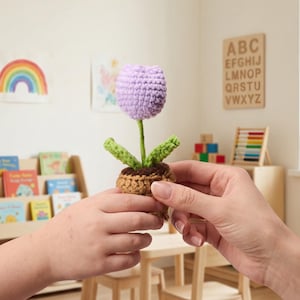 Mini Crochet Flower Pot, Eternal Home Decor,Positive Crochet Mini Bouquet,Crochet Flower Gift for Office