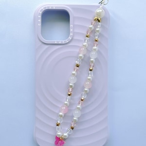 Pink Butterfly Beaded Phone Charm: Y2K Kawaii Pearl Phone Strap