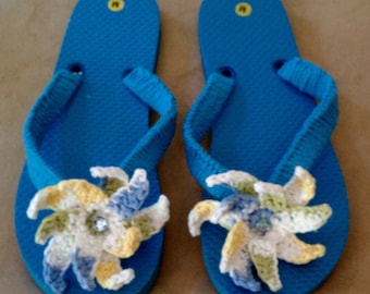 Pretty Summer  Flip Flops - Turquoise ,Green, Blue, Yellow, White and Sparkles