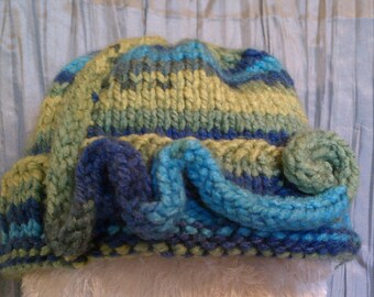Swirls and Blue/Green Rainbows - A Knit Cap
