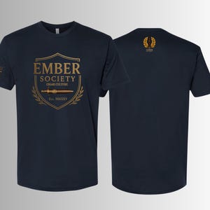 Ember Society Tee – Metallic Gold-Brown Cigar Culture Shield/Cigar Laurels Neck Print/Cigar Lifestyle Shirt/Patriotic Shirt/Cigar Lover Gift