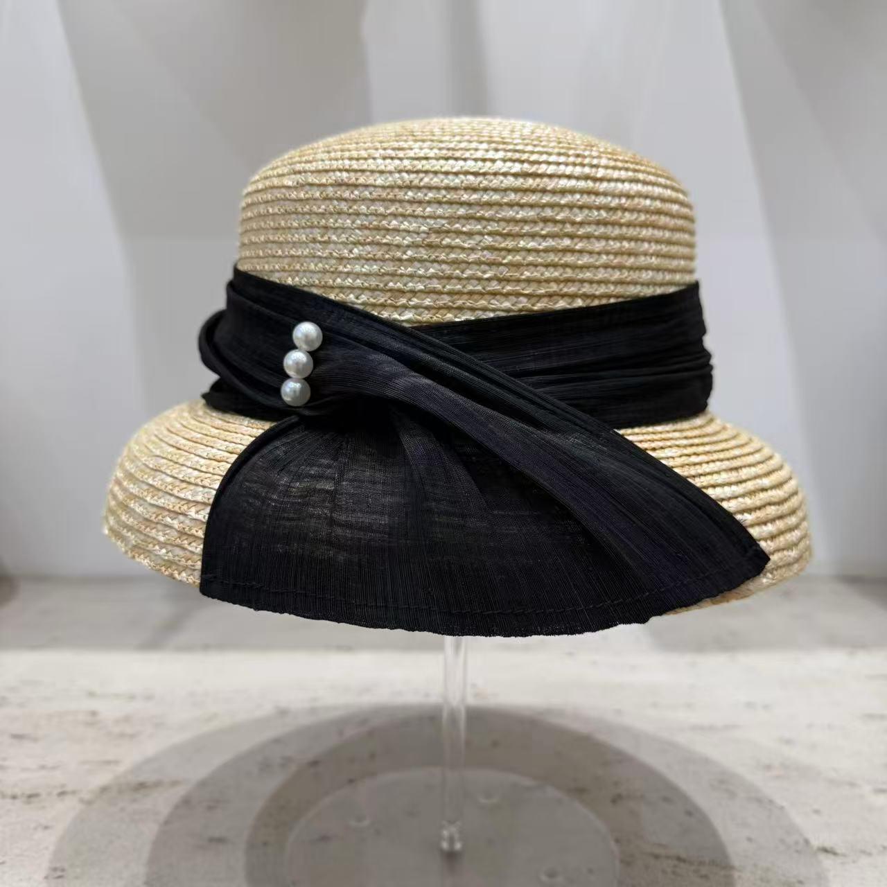 Vintage Black Straw Wide Brim Hat Ribbon Trim Boho Chic Sun Hat With Box Apatico - Corinne Hat - Wide Brim Black Straw Hat - Witchy  main image 3