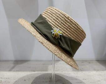 Olive Green Wide Brim Hat with Feather Accent Olive Green Wool Wide Brim Feathers Hat | eBay main image 3