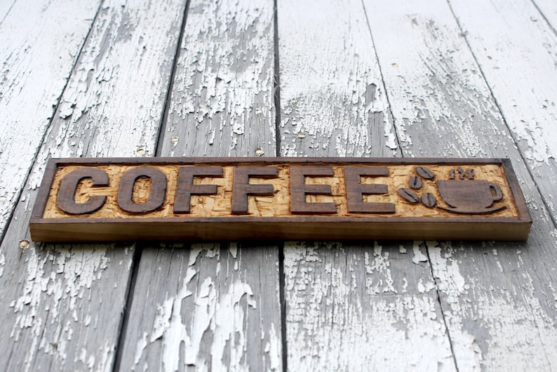 Wooden COFFEE Sign Hand Carved Old Fashioned Kitchen Decor Restaurant