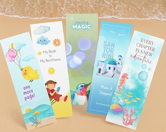 Printable Bookmarks Bundle 5 Aesthetic Watercolor Bookmarks Pastel Sky Sea Nature Quotes Reading Books