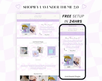 Lilac Shopify Theme, Playful Website Template for Small Business, Cute Ecommerce Store Design with Editable Canva Web Banners, Logo, OS 2.0