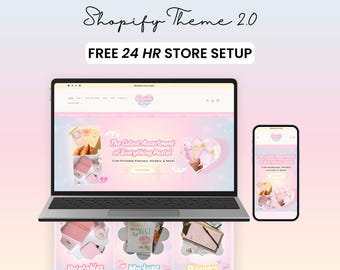 Gradient Shopify Theme for Digital Product Stores, Pastel Website Template for Small Business, Playful Web Design, Canva Logo & Banner Kit