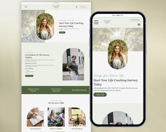 Green Life Coach Wix Studio Template, Minimal Elegant Website Template for Wellness, Yoga, Business Coaches with Modern Canva Logo Bundle