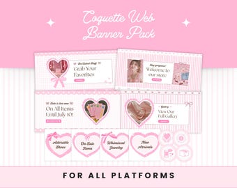 Pink Coquette Web Banner Bundle, Cute Editable Canva Design Template Set for Small Business, Girly Website Asset Pack for Shopify, Wix, etc.
