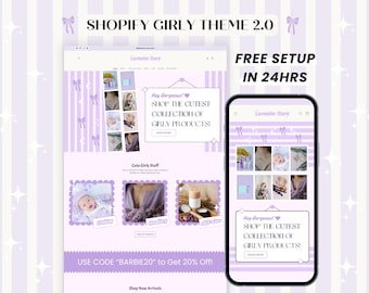Lilac Shopify Theme, Girly Website Template for Small Stationary, Clothing, Beauty, Candle Business, Feminine Web Design with Canva Banners
