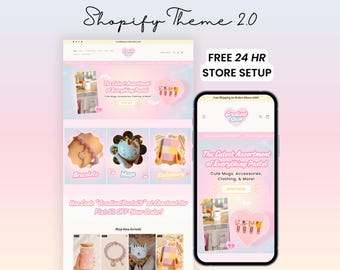 Cotton Candy Shopify Theme, Pastel Ecommerce Store for Small Biz, Fun Gradient Website Template, Colorful Canva Web Banner, Logo Design Kit