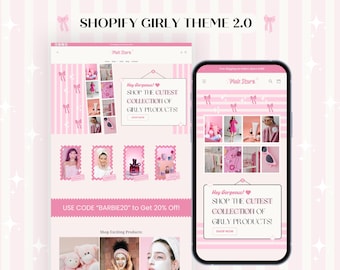 Tema rosa de Shopify, plantilla de sitio web femenino para pequeñas empresas, diseño web de tienda de comercio electrónico con estética atractiva y banners editables de Canva.