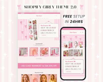 Tema rosa para Shopify, plantilla web femenina para pequeñas empresas, diseño web de tienda de comercio electrónico con estética atractiva y banners editables en Canva.