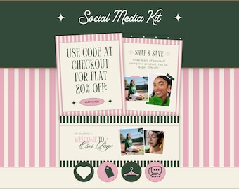 Matcha Pink Social Media Kit, Girly Aesthetic Canva Template Bundle Set for Small Business, Instagram, Facebook, TikTok, YouTube Profile Kit