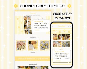 Sunflower Shopify Theme, Cute Website Template for Small Business, Fun Ecommerce Store Design with Editable Canva Web Banners, Logo, OS 2.0