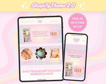 Pastel Gradient Shopify Theme, Cute Ecommerce Store for Small Biz, Cotton Candy Themed Website Template, Colorful Canva Web Banner Design