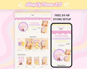 Stationary Shopify Theme, Pastel Website Template for Small Business, Cute Ecommerce Store Design, Editable Canva Web Banners, Logo, OS 2.0