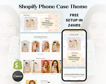 Playful Shopify Theme 2.0, Phone Case Website Template for Cute Small Business, Unique Web Design with Canva Branding, Logo, Ecommerce Store