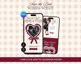 Coquette Save the Date Wedding Website, Romantic Canva Invitation Site for Couples, Editable Mobile-Friendly Web Design Template