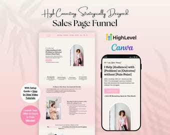Elegant Sales Page Template for Coach, Feminine One Pager Website Funnel for Consultants, Pink Go High Level Landing Page, Minimal GHL Site