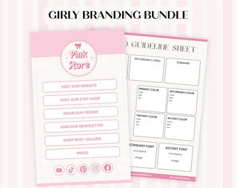 Girly Branding Bundle Kit, Cute Canva Template Set with Thank You Card, Bio Link Site, Brand Sheet, Custom Email Signature, Ecommerce Pack