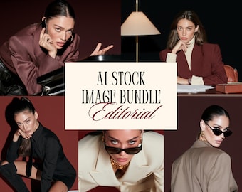 Fempreneur AI Stock Media Bundle, 50+ Burgundy Boss Babe Aesthetic Image Pack, Feminine Bold MRR & PLR Licensed High Resolution Photos