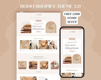 Boho Shopify Theme, Minimal Neutral Website Template for Small Business, Elegant Ecommerce Store Design, Editable Canva Web Banners, OS 2.0