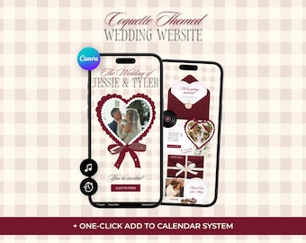 Coquette Wedding RSVP Website, Cute Burgundy Canva Invitation Site for Couples, Editable Mobile-Friendly Romantic Web Design Template