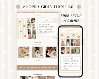 Tema femenino para Shopify, plantilla web marrón y divertida para pequeñas empresas, diseño de tienda de comercio electrónico adorable con banners web editables de Canva, OS 2.0